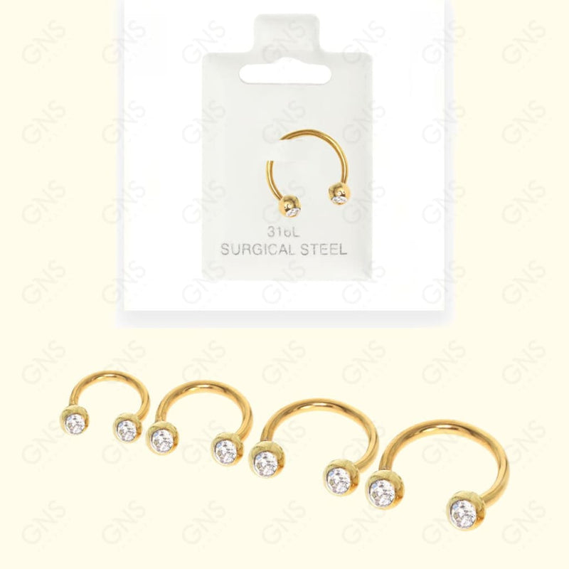 Mey030 Horseshoes Ball 1 Stone Gold Body Jewelry