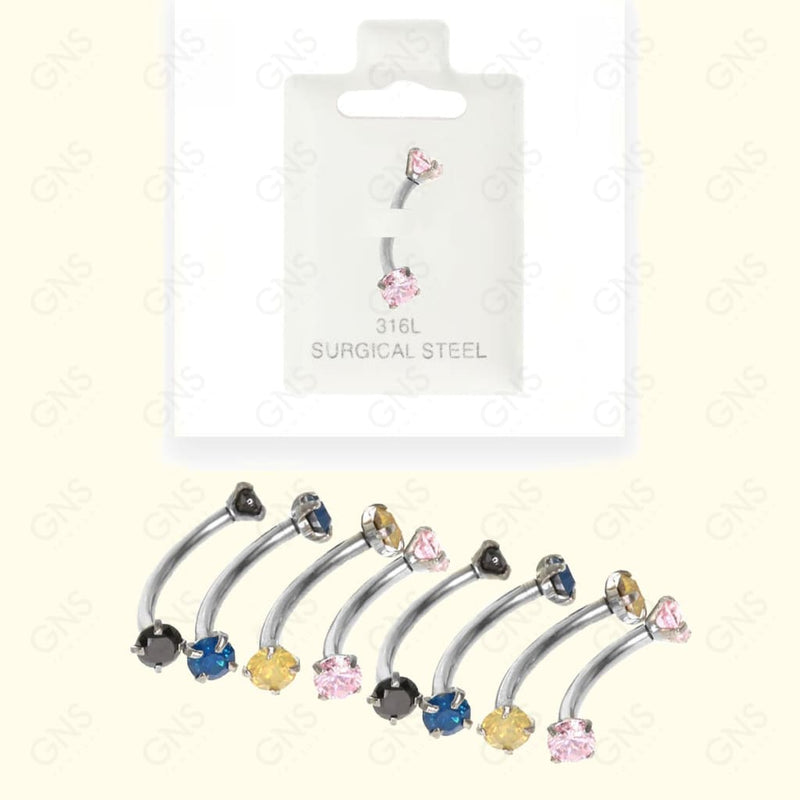 Mey043 Curved Multi Color 2 Cubic Silver Body Jewelry