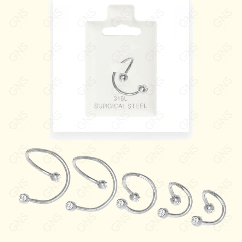 Mey044 Spirals Ball 1 Stone Silver Body Jewelry