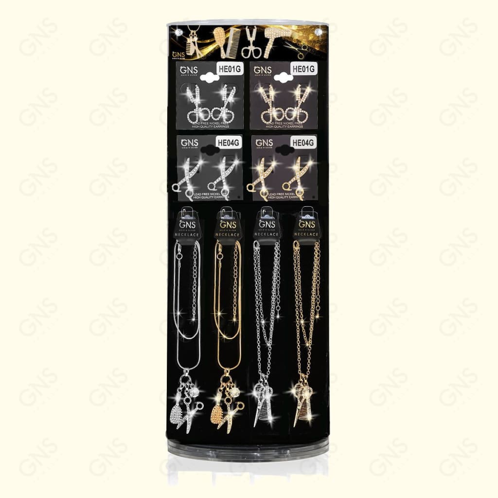 Hair Stylist Charm Earrings & Necklace 2-Side Gold Silver Earring