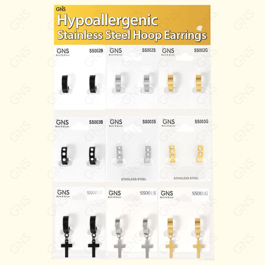 Hypoallergenic Stainless Steel Hoop Earrings (Ss001/ss002/ss003 27Pcs) Earring