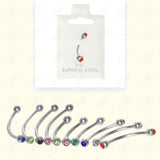 Mey033 Curved Multi Color Stone Silver Body Jewelry