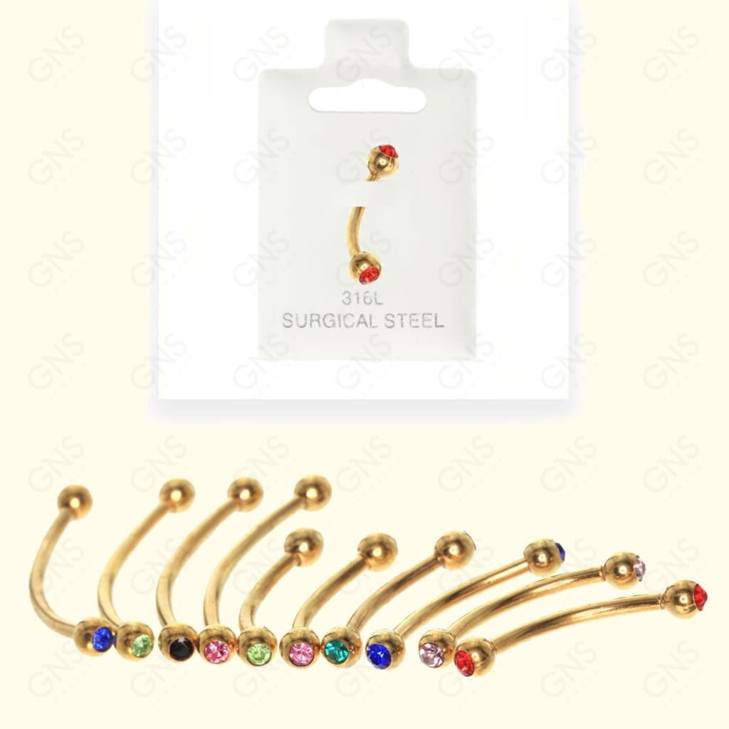 Mey046 Curved Multi Color Stone Gold Body Jewelry